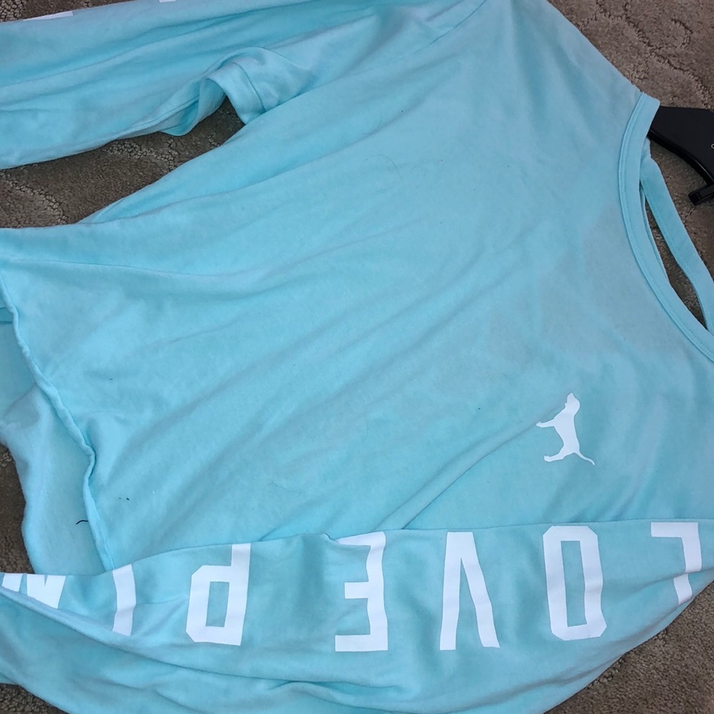 Super cute Love Pink cropped blue long sleeve